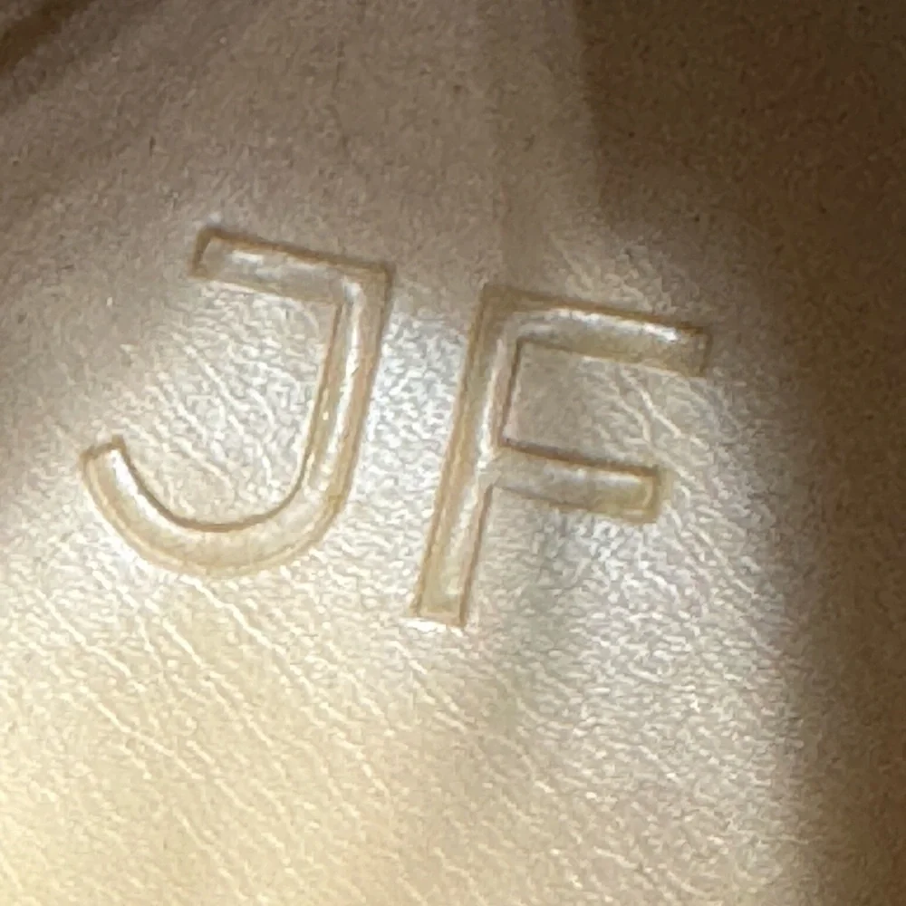 JF Nude Patent Platform Heels – Size 7.5, 6” Heel Ankle Strap Pumps